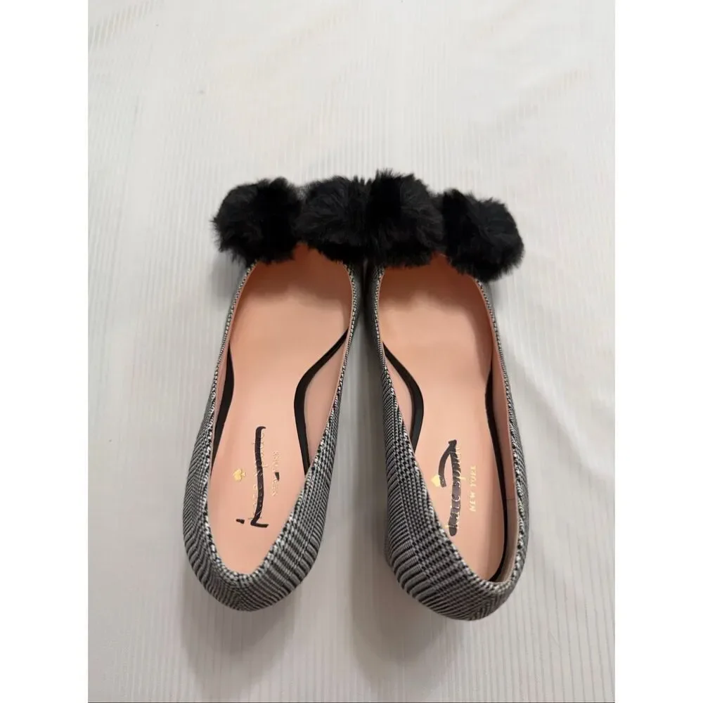 Kate Spade New York Women’s Carine Black White Pom Pom Heels Pumps Size 7 M